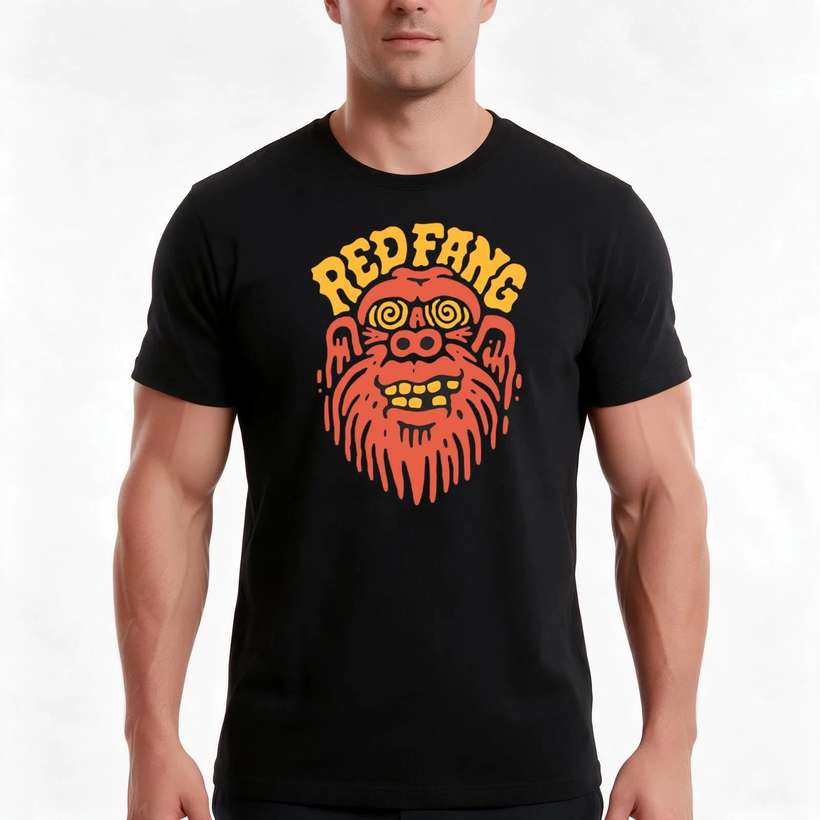 Red Fang T-Shirt, Summer Casual Cotton Tee, Oversized Streetwear Tops, Vintage Graphic Print, Loose Fit Short Sleeve