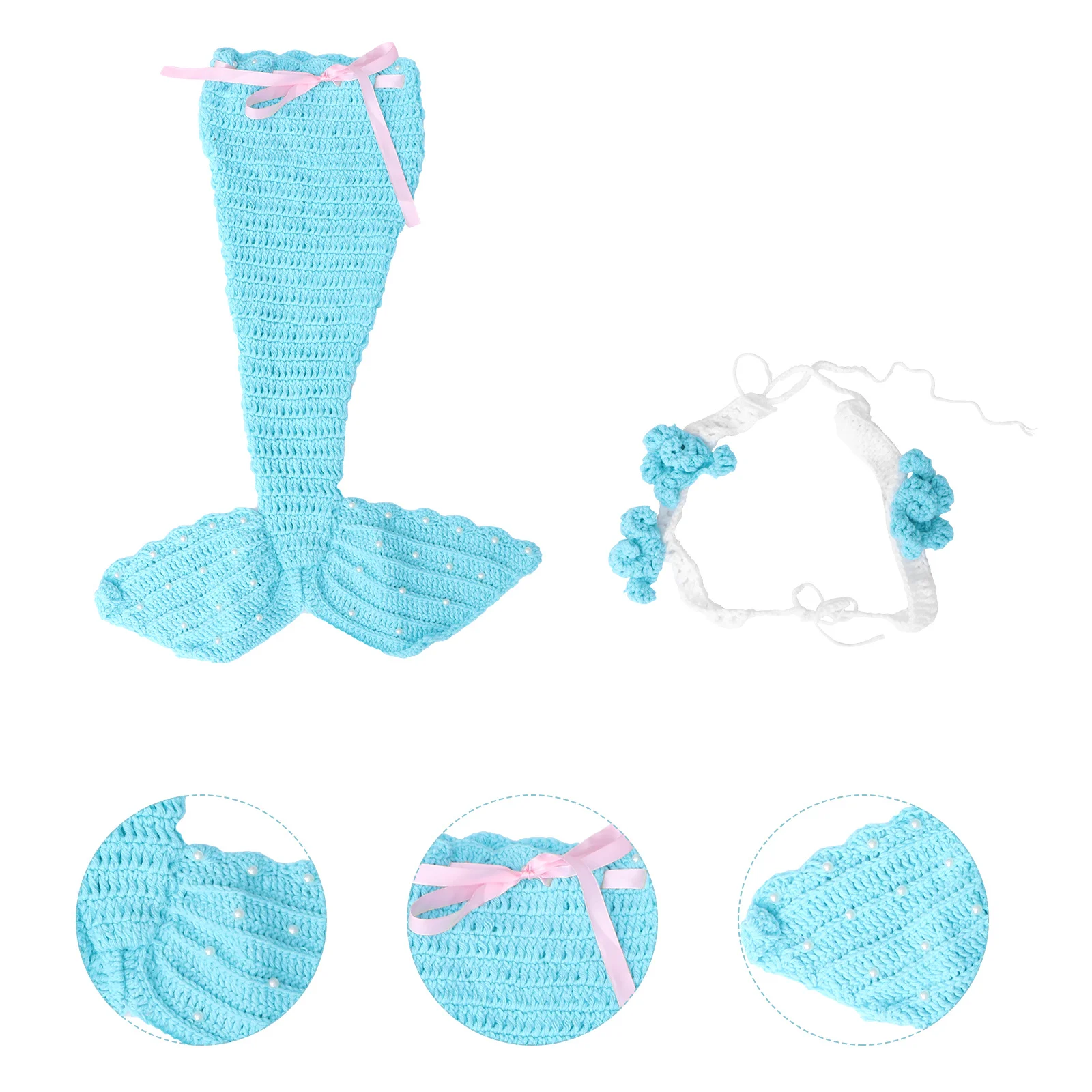 1 مجموعة الوليد حورية البحر ذيل البدلة الطفل زي السماء الزرقاء الحياكة الكروشيه الرضع التصوير الدعائم الطفل تأثيري الدعاوى