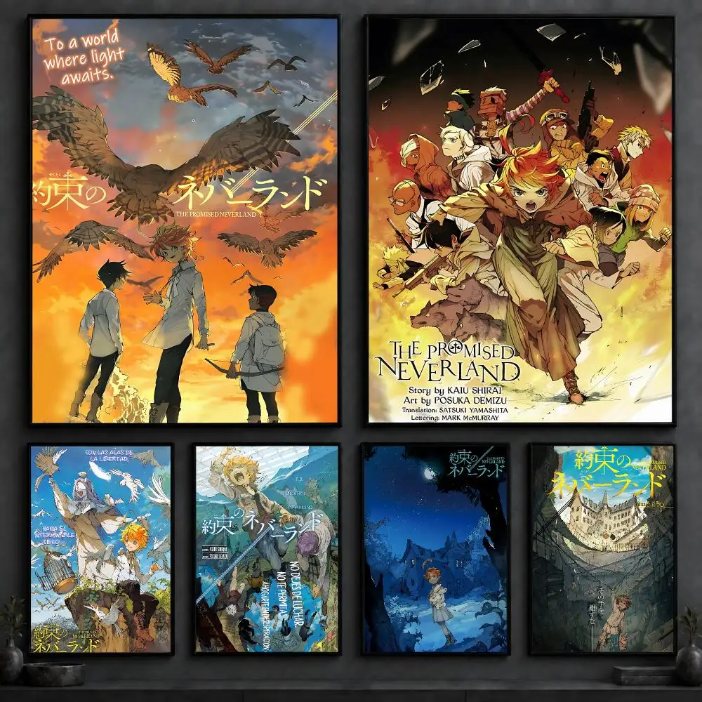 Anime T-The Promised NeverlandS Poster Art  Self-Adhesive No Glue Residue Wall Decor for Bedroom Living Room
