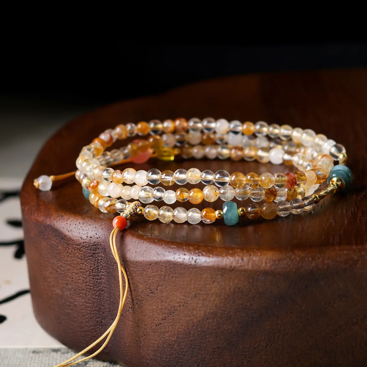 Hand Woven Citrine Universal Pendant Cord for Bead Play Blue Water Jade Amber and Southern Red Agate Gifts