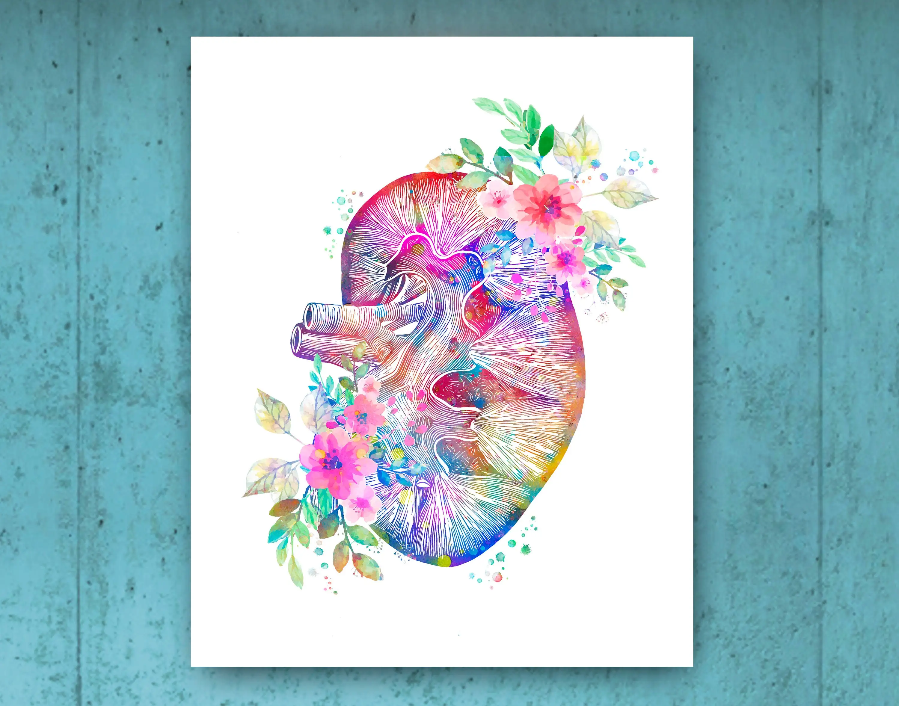 1PC Frameless  Floral Anatomy Heart Lungs Kidney Rib Cage Wall Art Aesthetics Print Canvas Painting Posters for Living Room Mode
