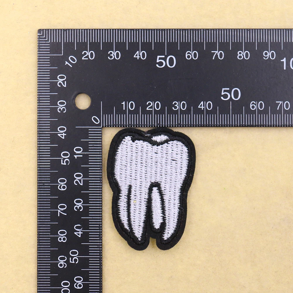 5PCS White Teeth Embroidery Patches Iron on Transfer Stripes Appliques Clothes Sticker Clothing Tooth Badges for Backpack Jacket