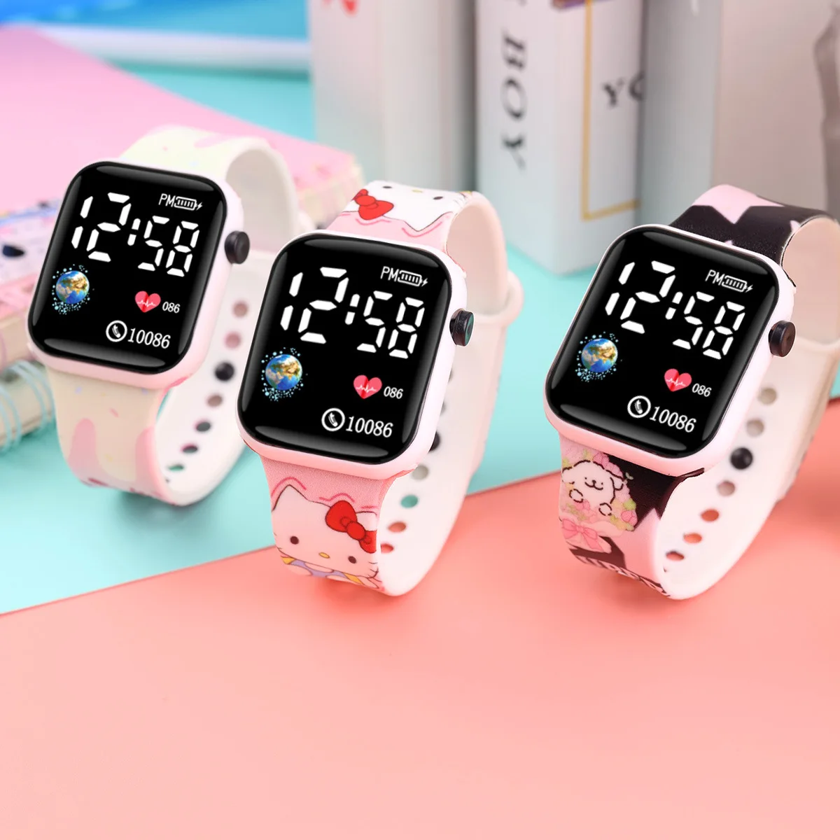 New Cartoon Hello Kitty Girls Watches for Ladies Soft Silicone Band Children Digital Watch Student Clock Gift Relógio Infantil ﻿