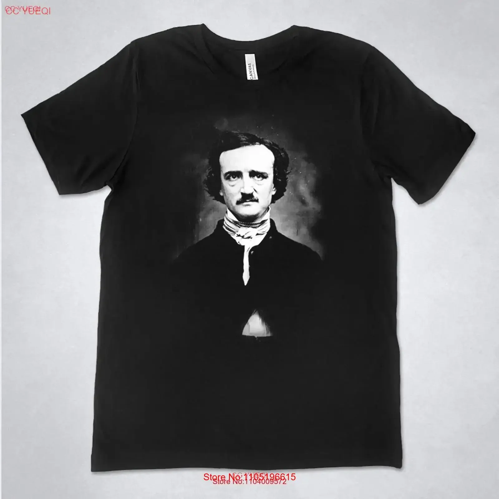 Edgar Allan Poe shirt portrait photo Writer the Raven Goth vintage Washed Versatile Unisex fashion streetwear Stylish