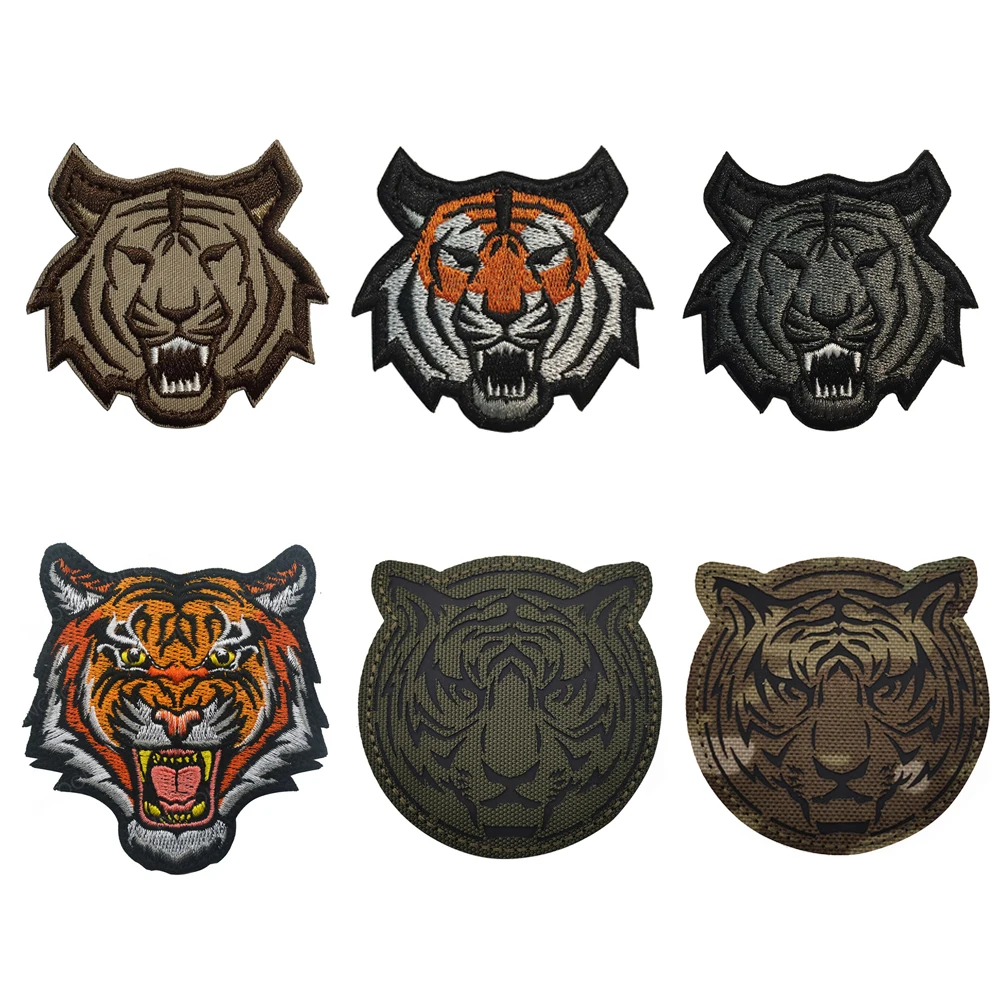 Infrared IR Reflective Animal Tiger Embroidered Patches Tiger Head Appliqued Patch For Clothing Backpack