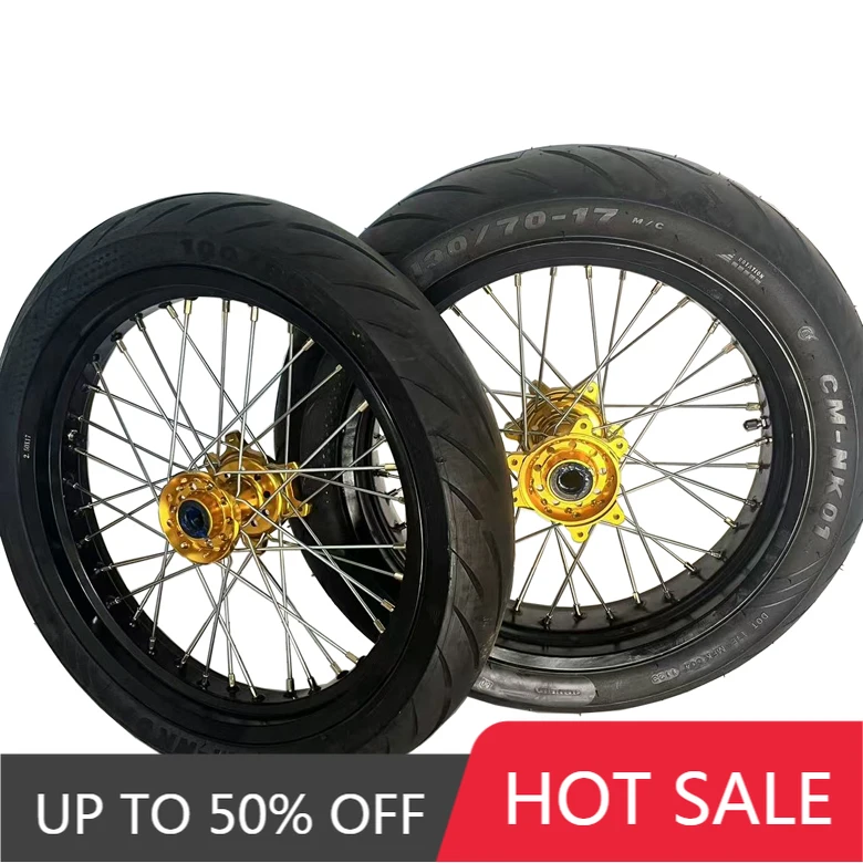 

STLF Ultra Bee 17 Inch Supermoto Rims Street Conversion Wheel Assembly Front & Rear 17x2.5/17x3.5 Road Tire Condition Ne