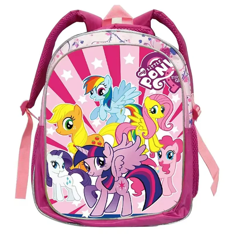 Mochila Rosa My Little Pony Rainbow Equestria para Jardim de Infância, Mochila Escolar de Ombro Duplo, Bolsa de Viagem de Couro, Presentes