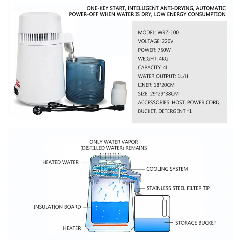 Commercial Dental Water Distillation Machine 4L Sterilizer Equipment 304 Stainless Steel Household Disinfection Machine