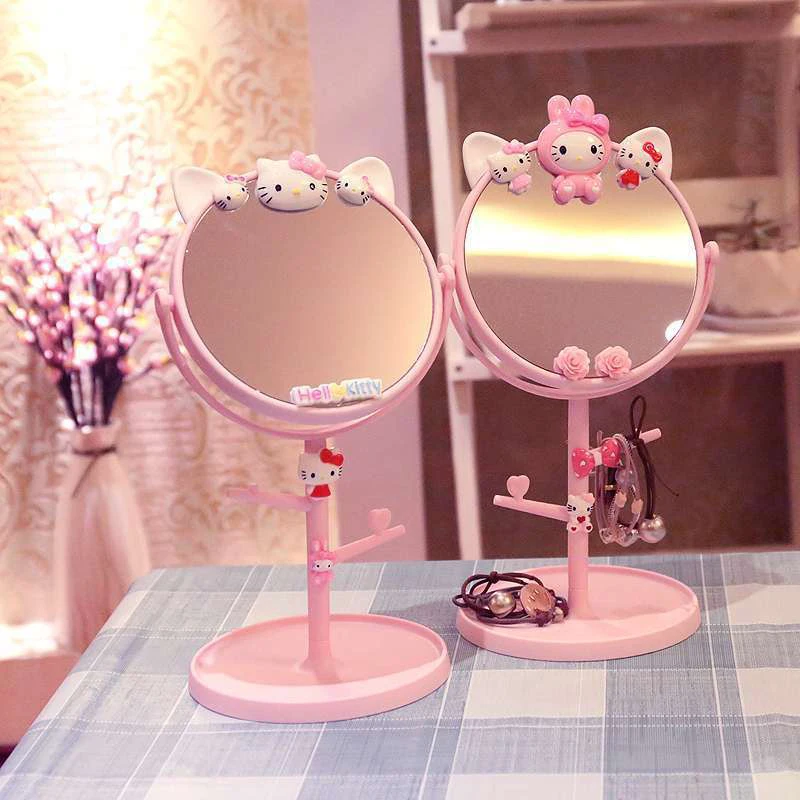 Sanrio Hello Kitty Melody Anime Figure Desktop Vanity Mirror Multifunction Household Dormitory Storage Student Christmas Gift