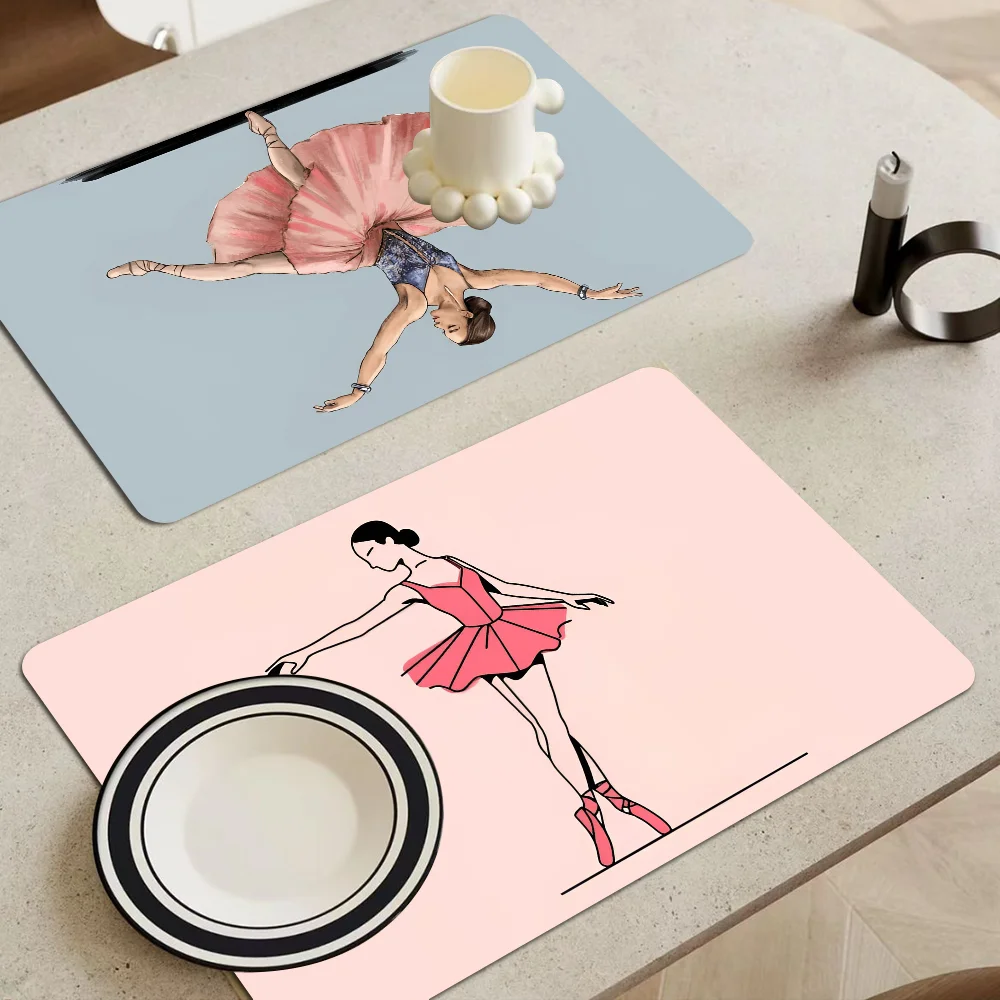 

Ballet Art Quick Drying Dish Mat Printed Kitchen Non-slip Coffee Cup Pad Drain Mats Dinnerware Cup Bottle Placemat