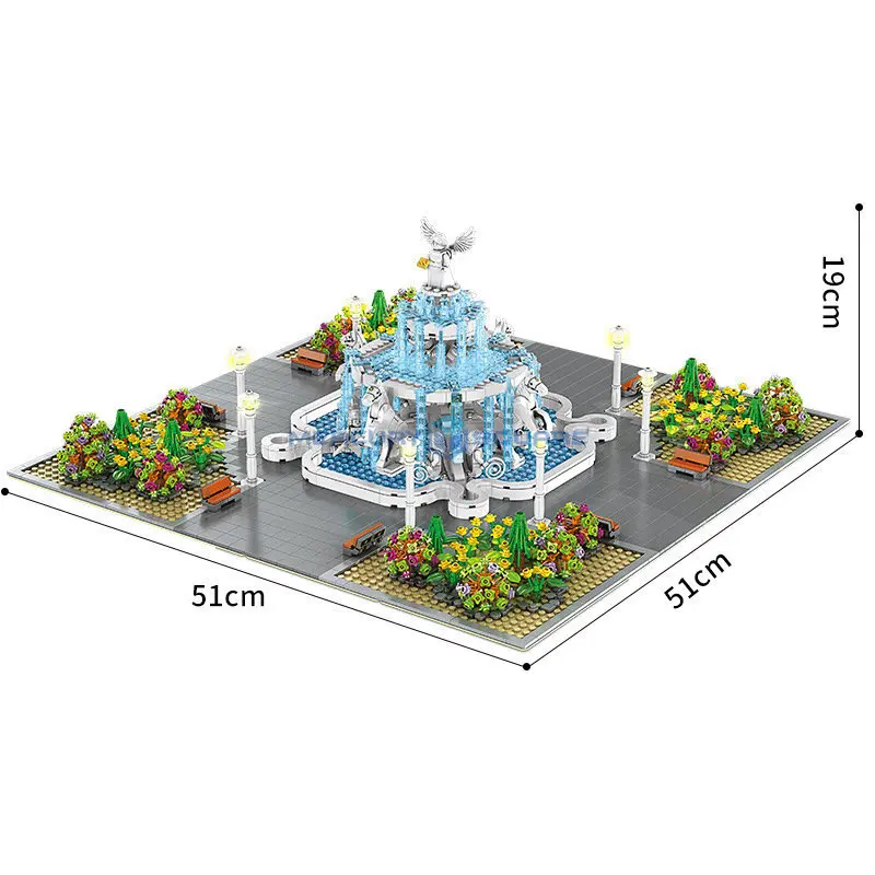 Angel Square Fountains Model Building MOC 16003 City Town Park Scene Module Blocks Bricks Toy Set Creative Gift for Boys Girls