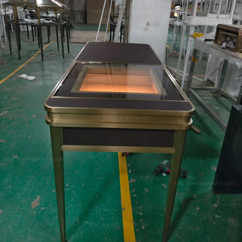 custom.Modern Luxury High Quality Jewelry Display Cabinet Tempered Glass LED Lighting Waterproof Durable Build Customizable