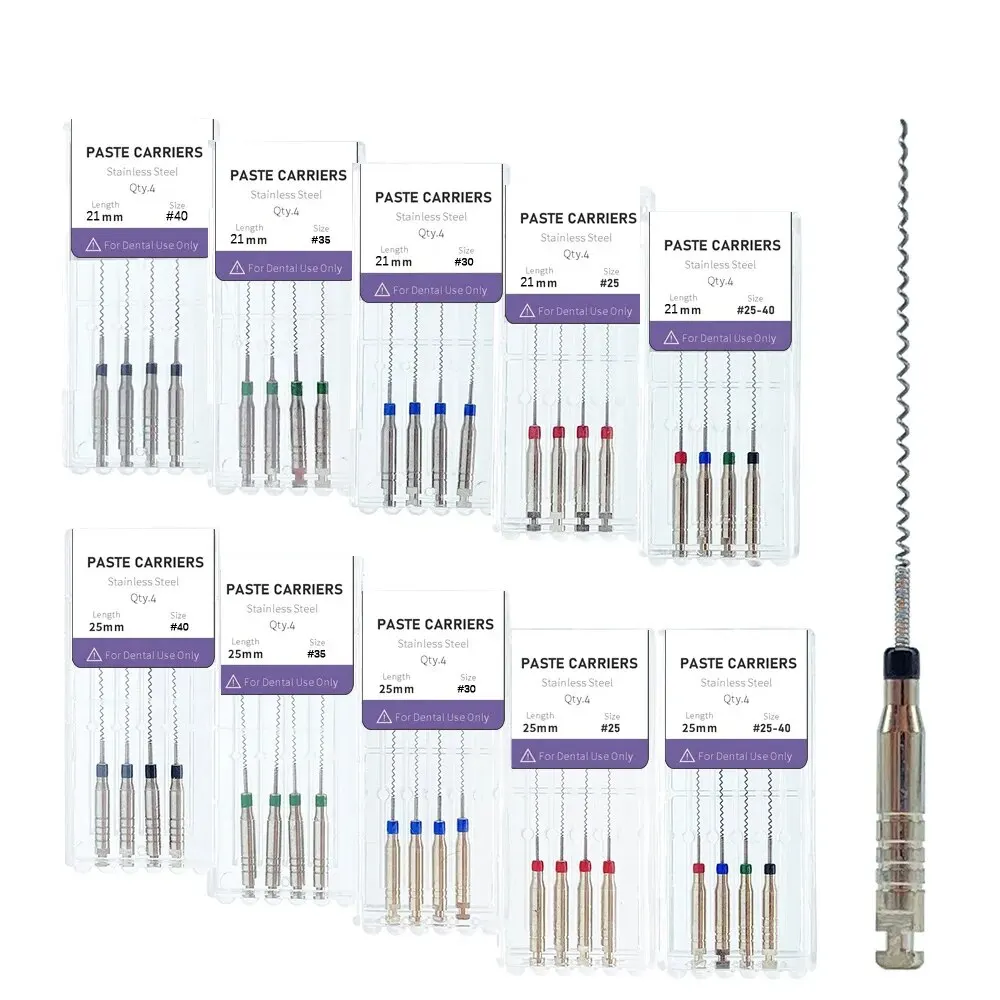 4Pcs/Box 21/25mm #25-40 Denspay Dental Rotary Paste Carriers Spiral Filler Lentulo Engine Filling Dentist Materials Instrument