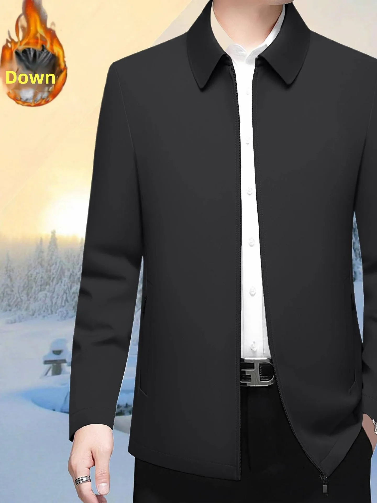 

Легкая теплая пуховая куртка для мужчин: деловой повседневный стиль, отложной воротник, модное зимнее пальто для руководителей