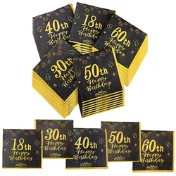 20/40/80/100pcs 18th 30th 40th 50th 60th Birthday Party Decoration Supplies Black Golden Disposable Party Napkins