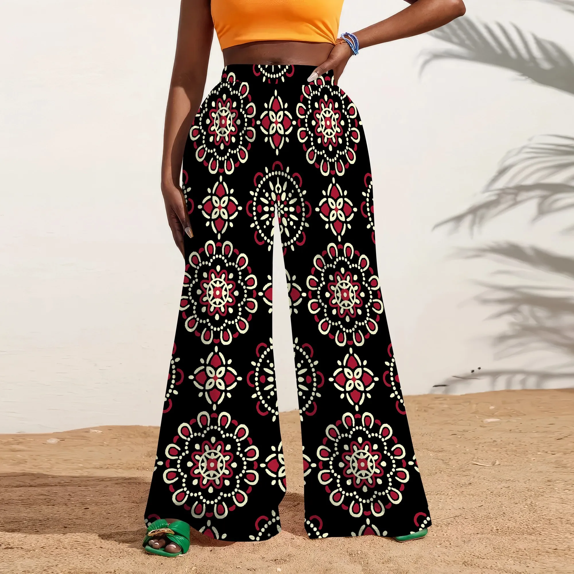 

Nupusa Mandala Print Pants for Women Standard Size Summer Casual High - Waist Wide - Leg Pants