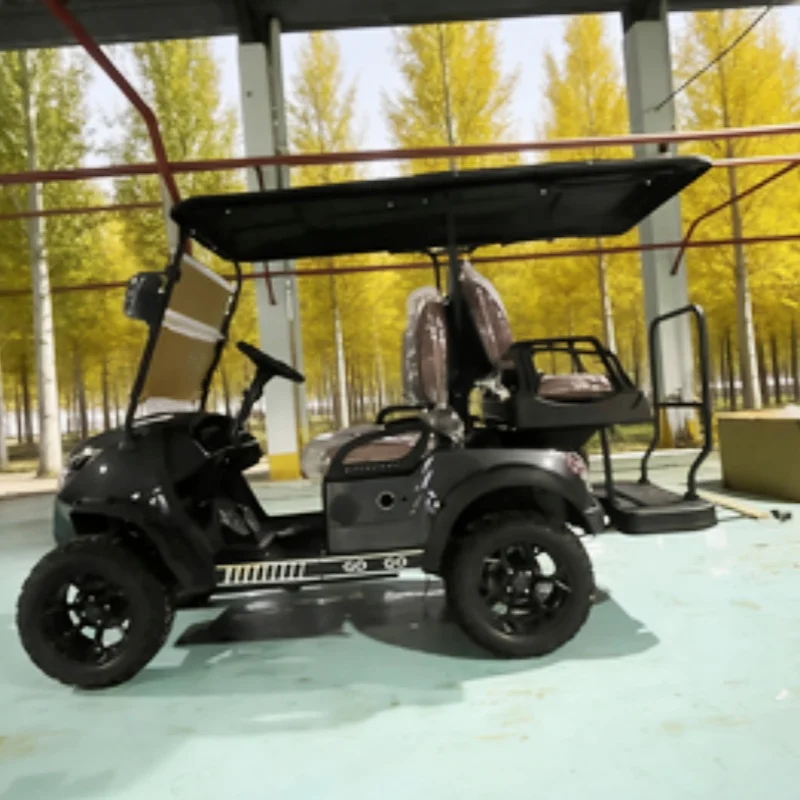 Electric Golf Cart Lifted Off-Road Golf Cart Buggy Lithium Battery Powered 72V 2+2 4 Seater Brown High-End Seats Off Road Tires