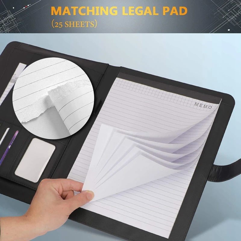 Cartella portadocumenti, formato Organizer per documenti aziendali da donna con Pad per intervista, conferenza nera