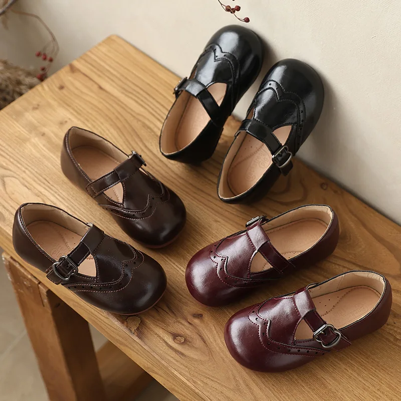 

Fashion Casual Shoes for Girls Spring Autumn Soft Grain Cowhide Upper Non-slip Sole Children Flats Shoes Kids Student Shoes