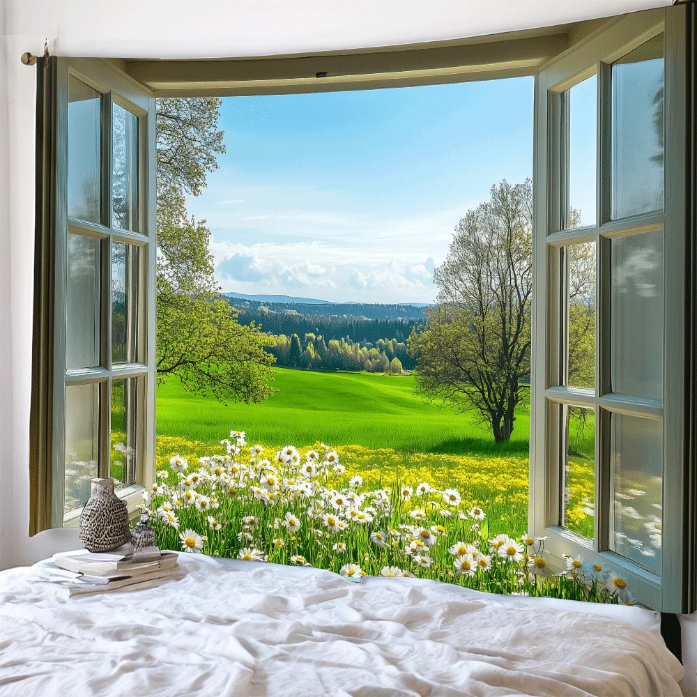 Spring Window View Tapestry