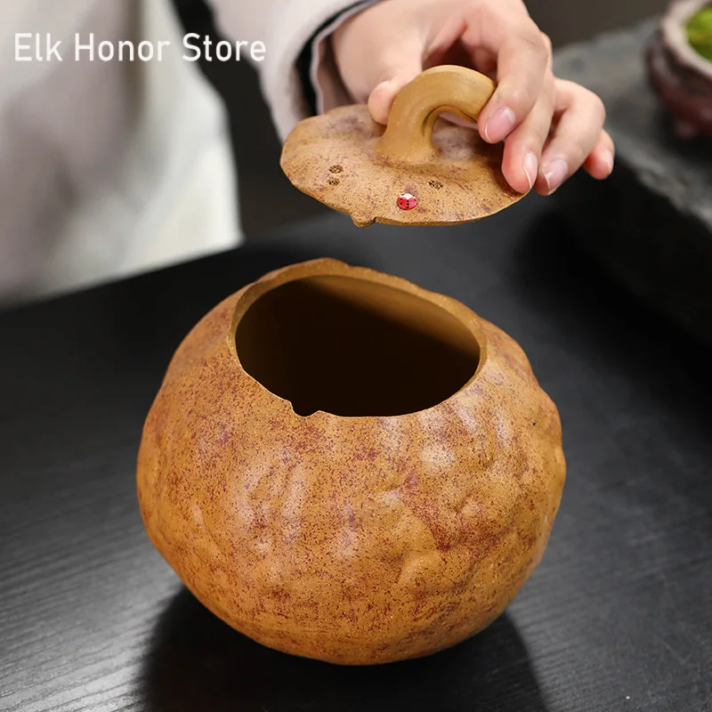1kg Handmade Purple Clay Tea Storage Jar Pumpkin Tea Container Retro Moisture-proof Coffee Storage Tea Tin Household Teaware