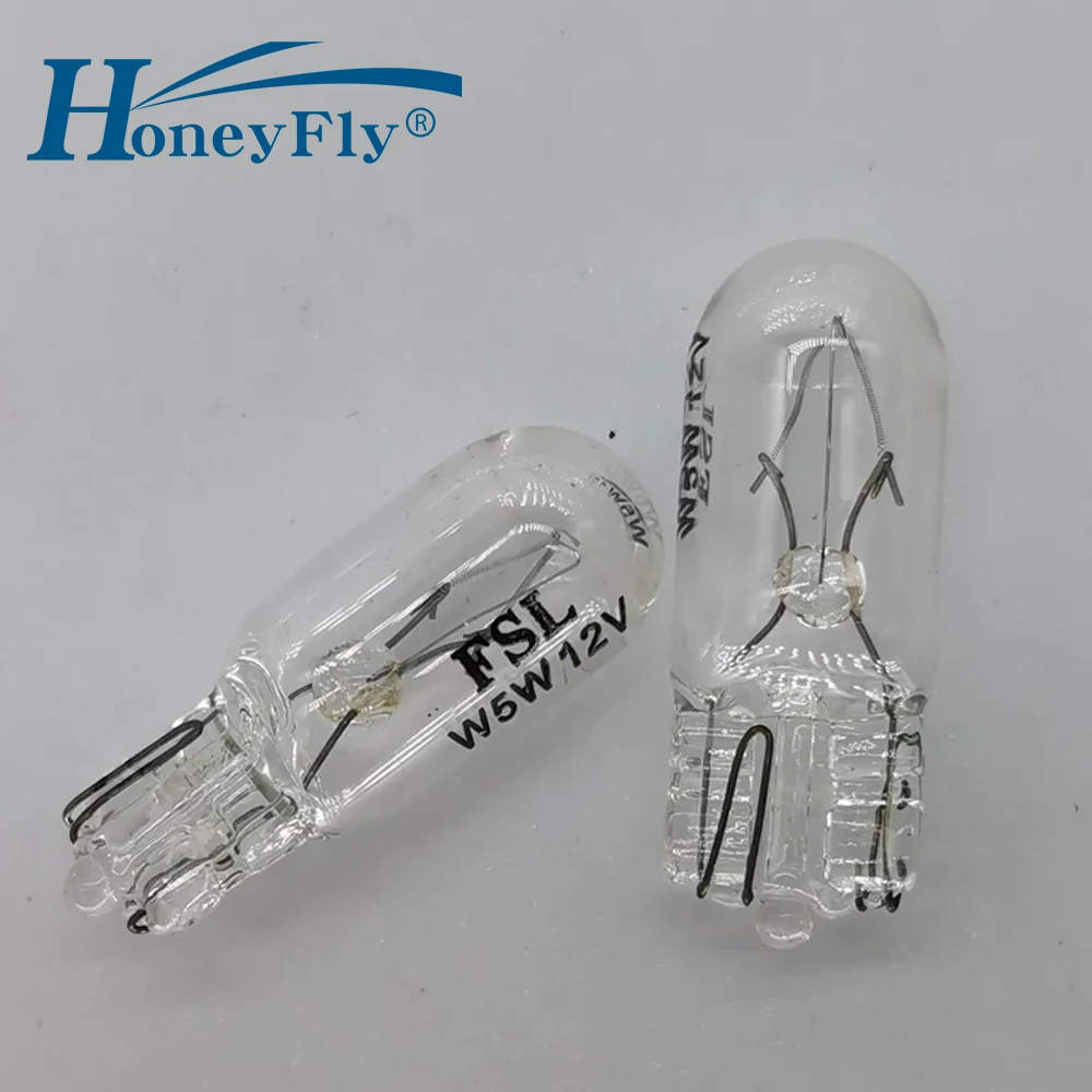 HoneyFly 10pcs T10 Halogen Lamp 12V/24V W3W W5W 3W 5W Quartz Glass Bulb Warm White Motorcycle Car Instrument Lights
