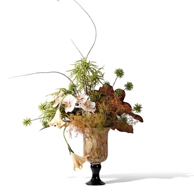 French tall glass vase flower arrangement sales office living room entrance dining table floral art medieval flower ware