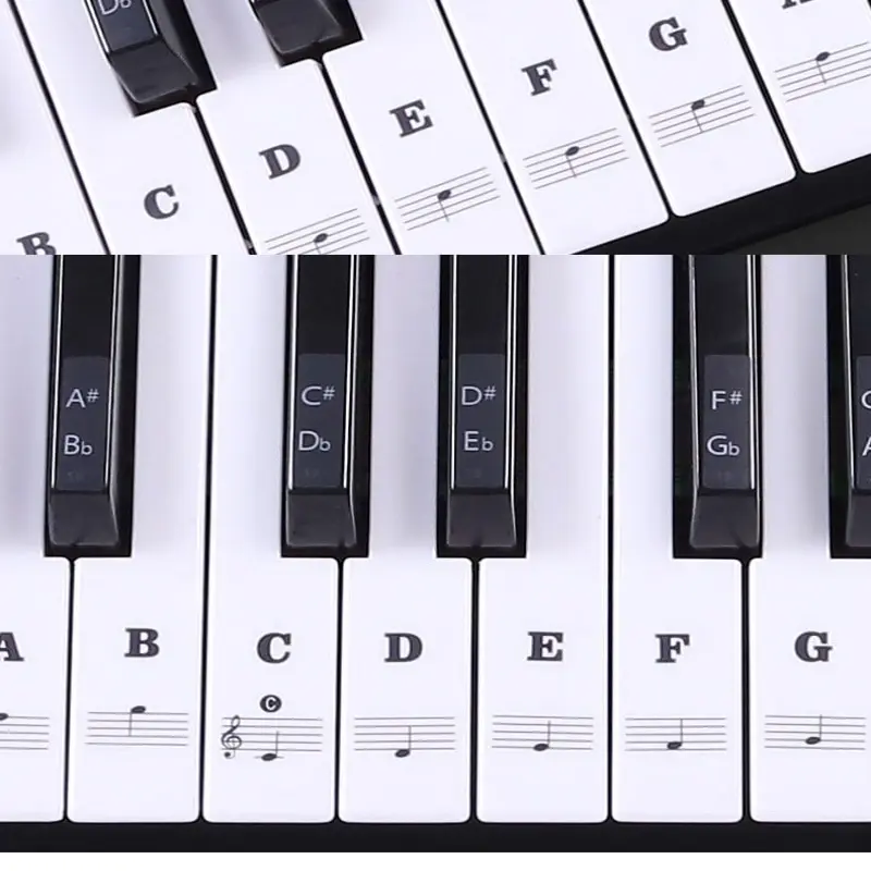 1pc Multi-color transparent 88-key piano keyboard PVC sticker detachable large alphabet piano notation scale sticker