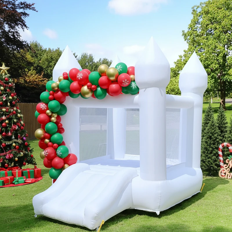 유아용 파티 팽창식 화이트 바운스 하우스, 슬라이드 맞춤형 옥스포드 바운시 캐슬, 송풍기 문짝 포함, 9x7x6 피트