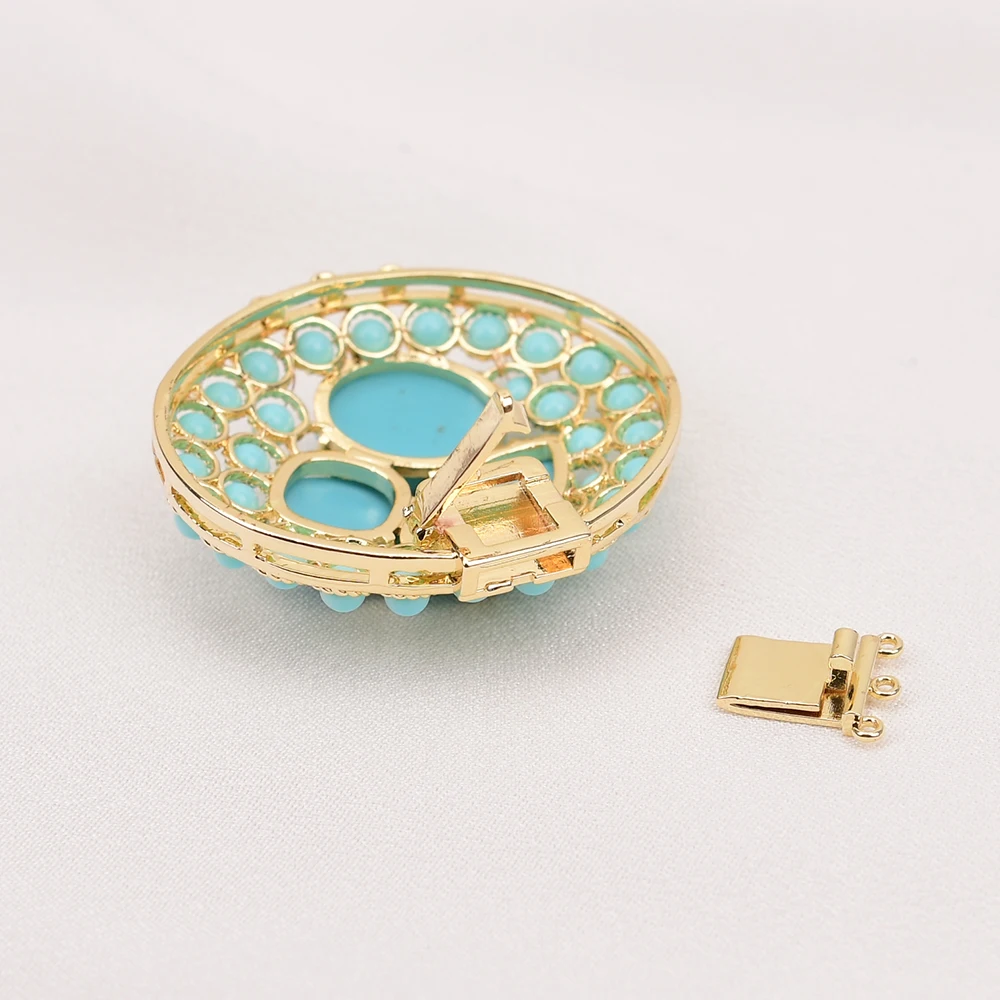 APDGG 2Pcs 42mm Big Natural Blue Turquoise Stone Gold Plated Clasp Multi Strands Pearl Necklace Bracelet Jewelry Making DIY - view 6