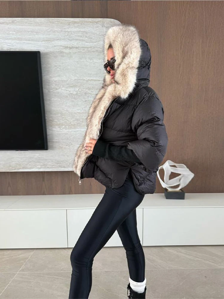 Women's Jackets Coat Hooded Fur Patchwork New Outwear Knitted Cuffs Zipper Female Fashion Elegant Solid Short Coat For Ladies