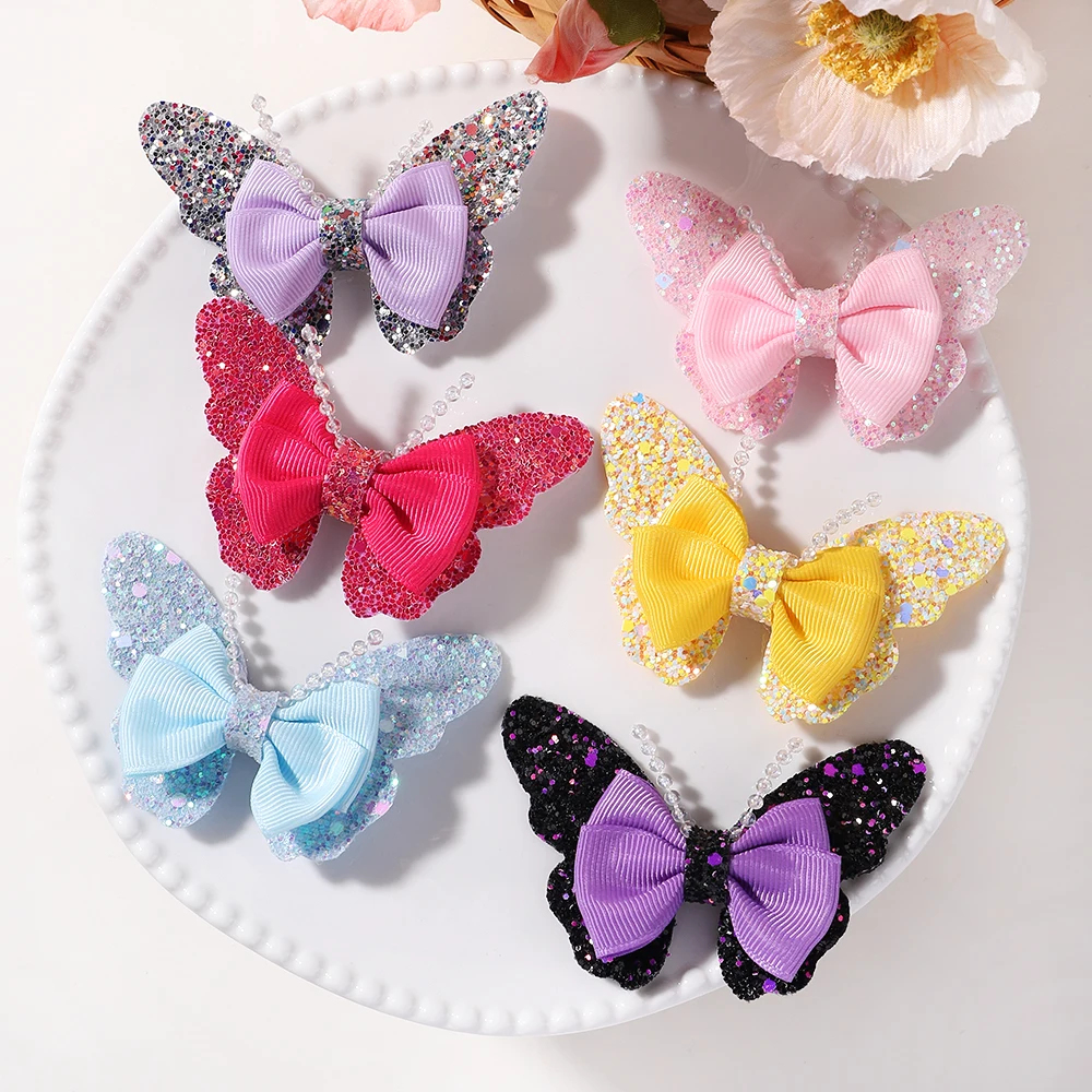 2pcs/set Rainbow Butterfly Hair Clips For Girls Fashion Sequin Hairpins Children Cute Barrettes Kids Hair Accessories Gifts