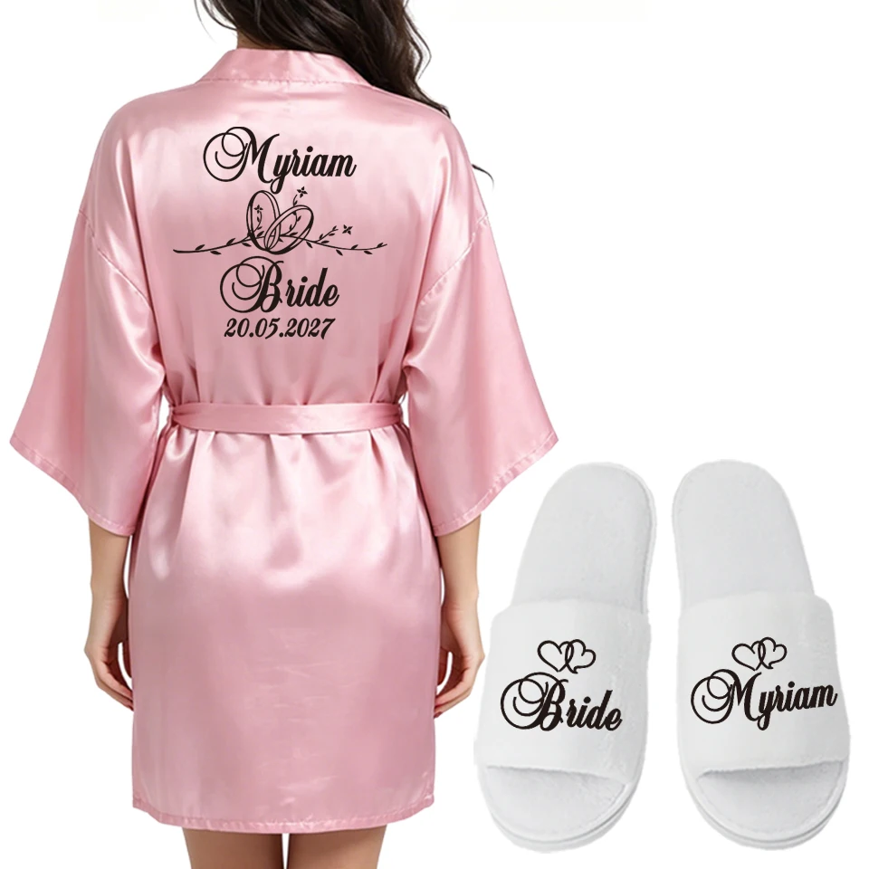 Aangepaste logo bruiloft datum naam badjas kunstzijde bruids gewaad bruid bruidsmeisje bruiloft gewaden vrouw Bachelorette Preparewear