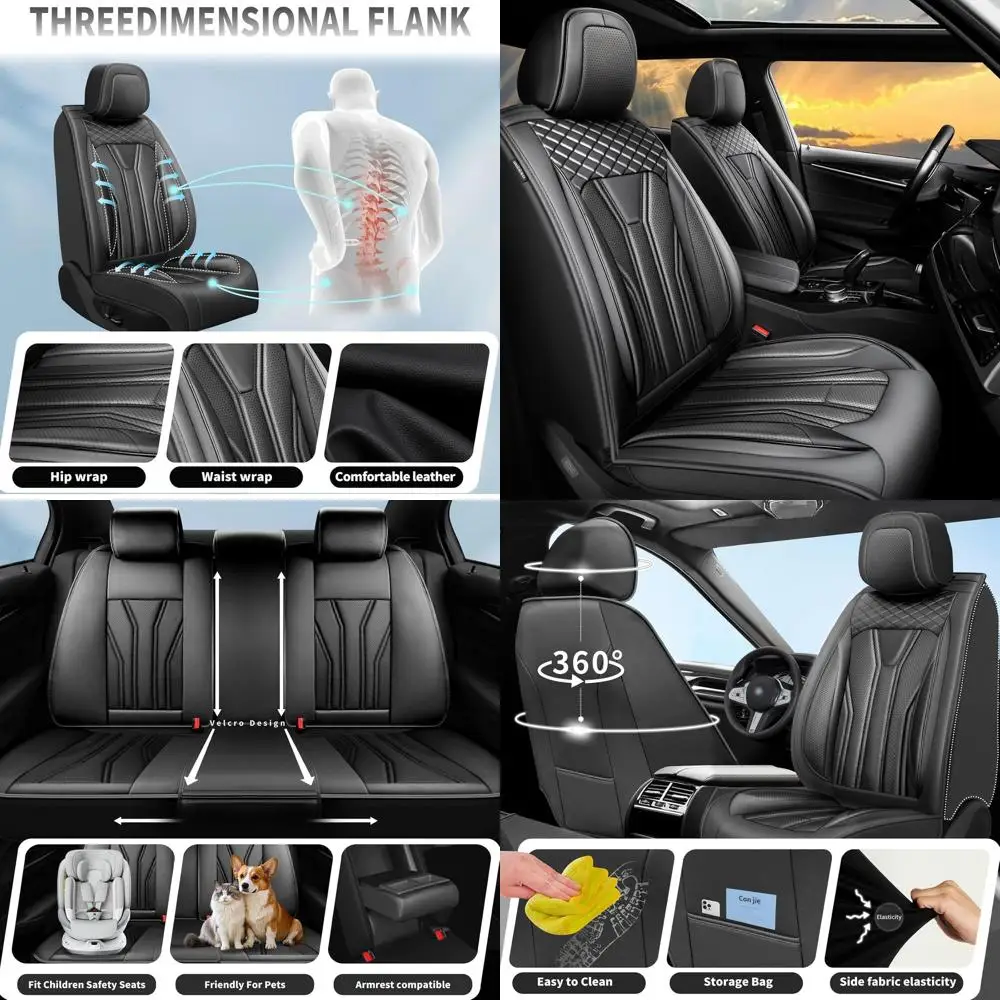 

Премиальные кожаные чехлы для сидений Toyota RAV4 2013-2025 и Hybrid - водонепроницаемые, дышащие, всепогодные, для 5-местной версии, полностью черные