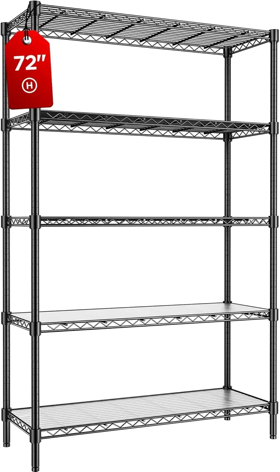 

45" W Storage Shelves 5 Tier Wire Shelving, Adjustable Metal Shelving Unit with Shelf Liners,