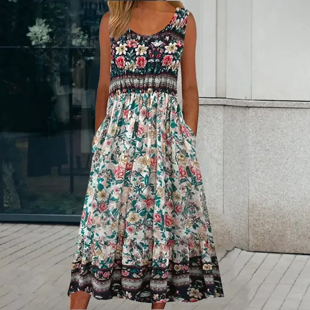 Nouvelle robe printemps et été Europe, Amérique, Amazon avec imprimé ethnique – Style Boho décontracté pour femmes