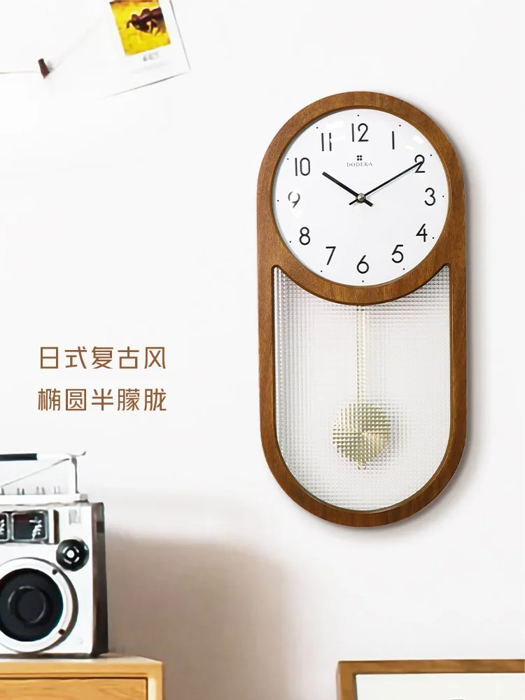 Retro log wall clock living room Chinese wall hanging atmosphere creative decoration swing clock