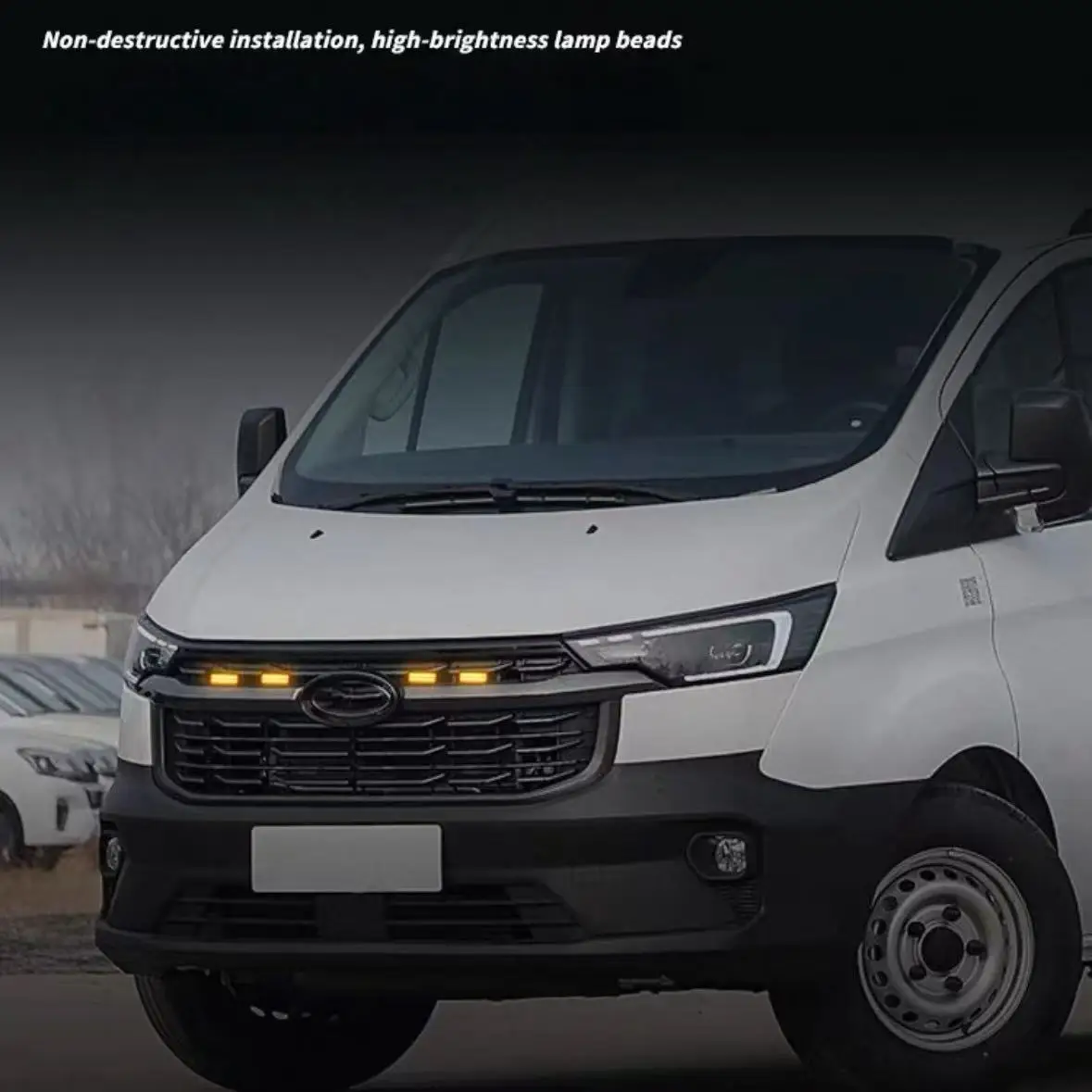 ل فورد ترانزيت الجبهة مصبغة Led أضواء سيارة LED النهار تشغيل ضوء أصفر أبيض 4 قطعة مركز شبكة ضوء أصفر صغير #2