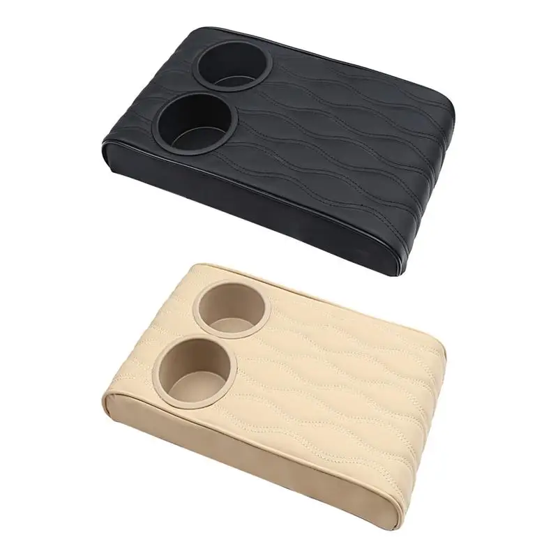 

Car Armrest Pad With Dual Cup Holder Waterproof Car Center Console Armrest Cushion Leather Booster Pads Double Cup Holder
