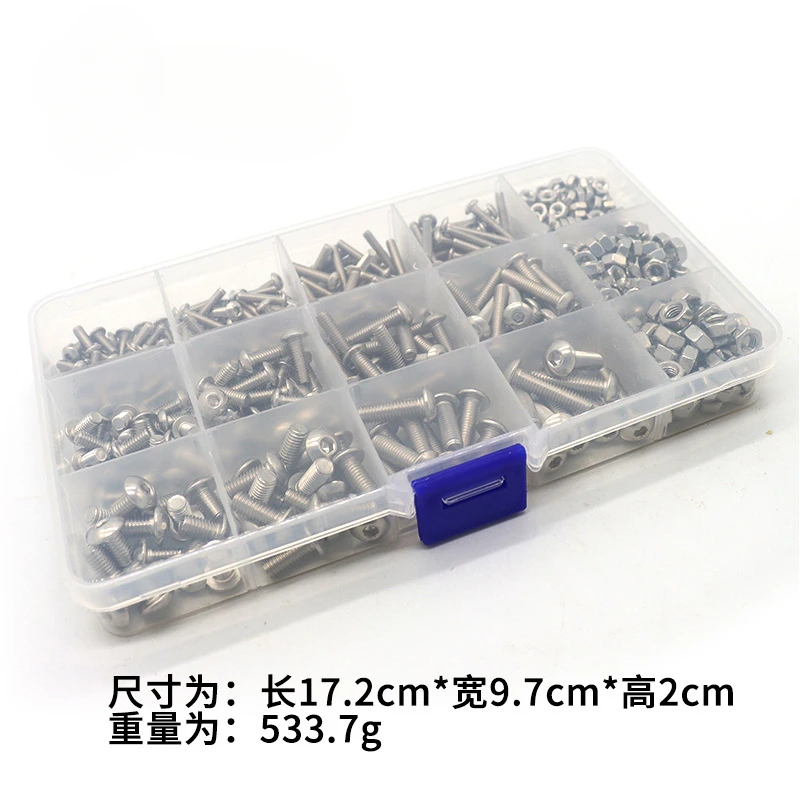500Pcs 304 Stainless Steel Metric Hex Socket Machine Screws Bolts And Nuts Assortment Kit Pan And Round Head