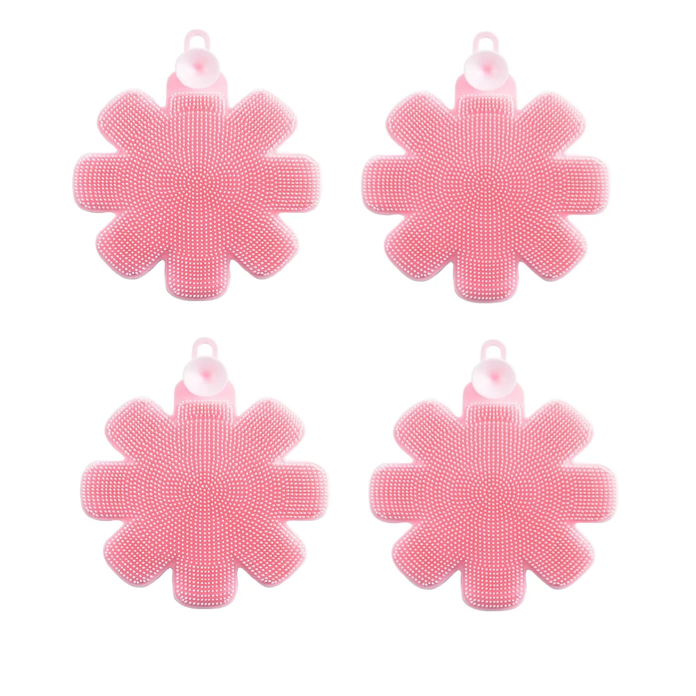 4pcs for Kitchen Silicone Flower Scrubber Set Safe for Dishes Cookware and Fresh Produce Easy Grip and Space Saving Design