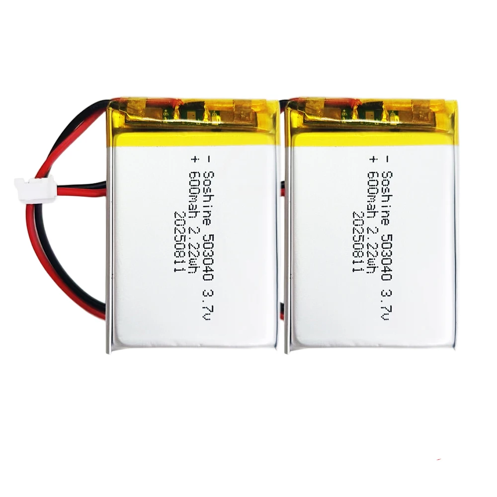 Soshine 3.7V 503040 600mAh Batteries 503040 Li-Ion Polymer Lithium Battery for LED Light GPS Rechargeable Cells Radio Speaker
