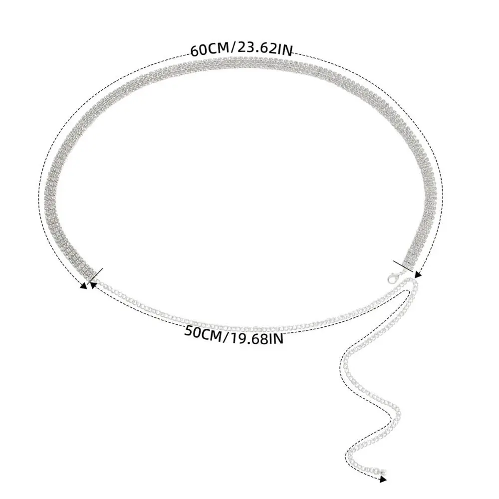 Simple Bling Zircon Inlaid Waist Belt 3 Rows Adjustable Rhinestone Waistband Waist Strap Long Chain Crystal Waist Chain Party