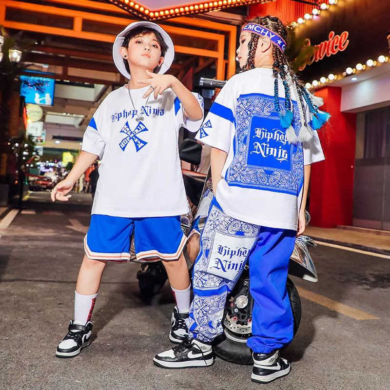 Kid Hip Hop Clothing White Graphic Tee Oversized T Shirt Print Streetwear Jogger Pants Shorts for Girl Boy Dance Costume Clothes