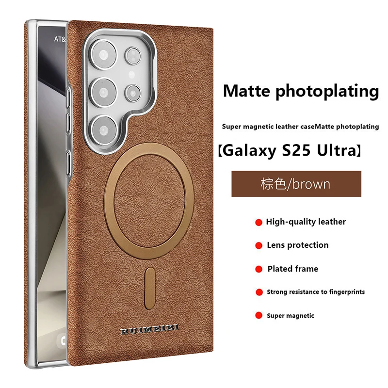 

Магнитный кожаный чехол премиум-класса для телефона Samsung GalaxyS25 S24 S23 Ultra/Plus S23 Ultra, экологически чистый гальванический задний чехол в стиле ретро