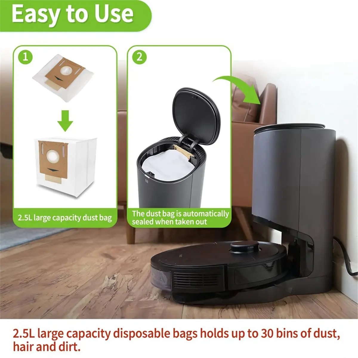 For OZMO T8 N8 N8 Pro Robot Vacuum Cleaner , 2.5L Auto-Empty Replacement Dust Bag Fit