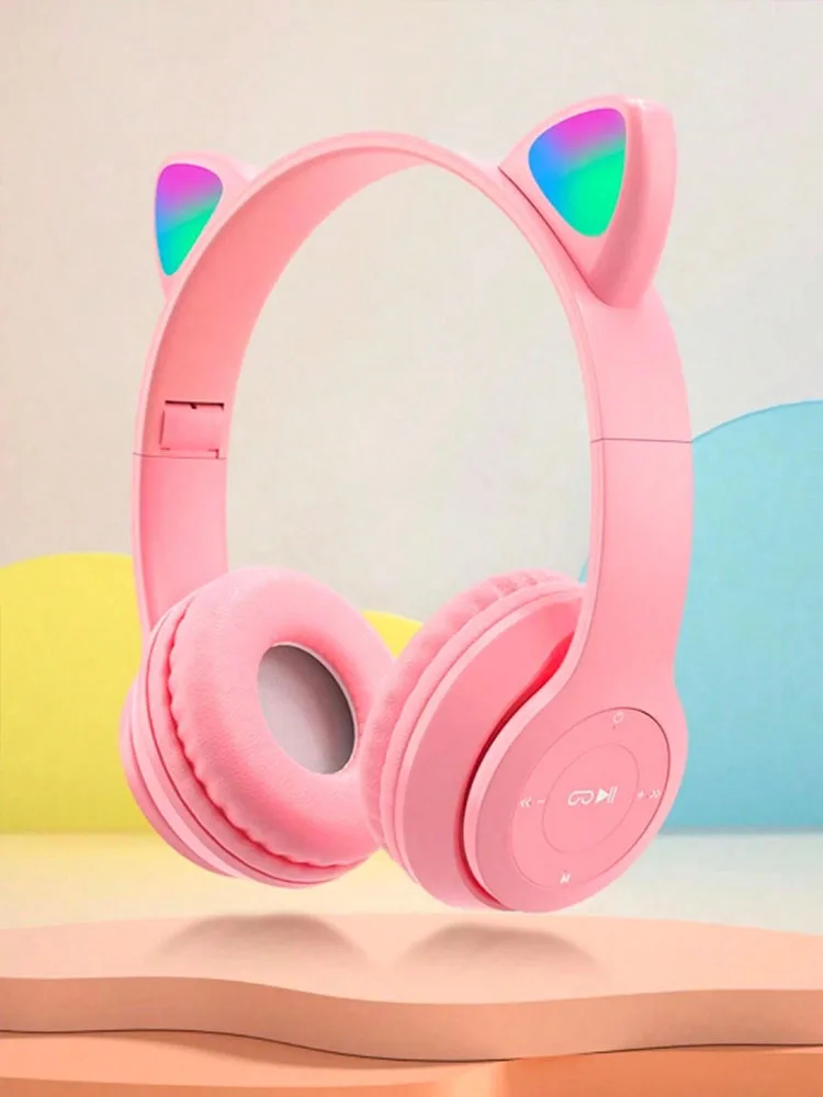 Glowing Cat Ears Headset Wireless Headset, Cartoon Gaming Wireless Headset, Stereo Sound Foldable Wireless Headset