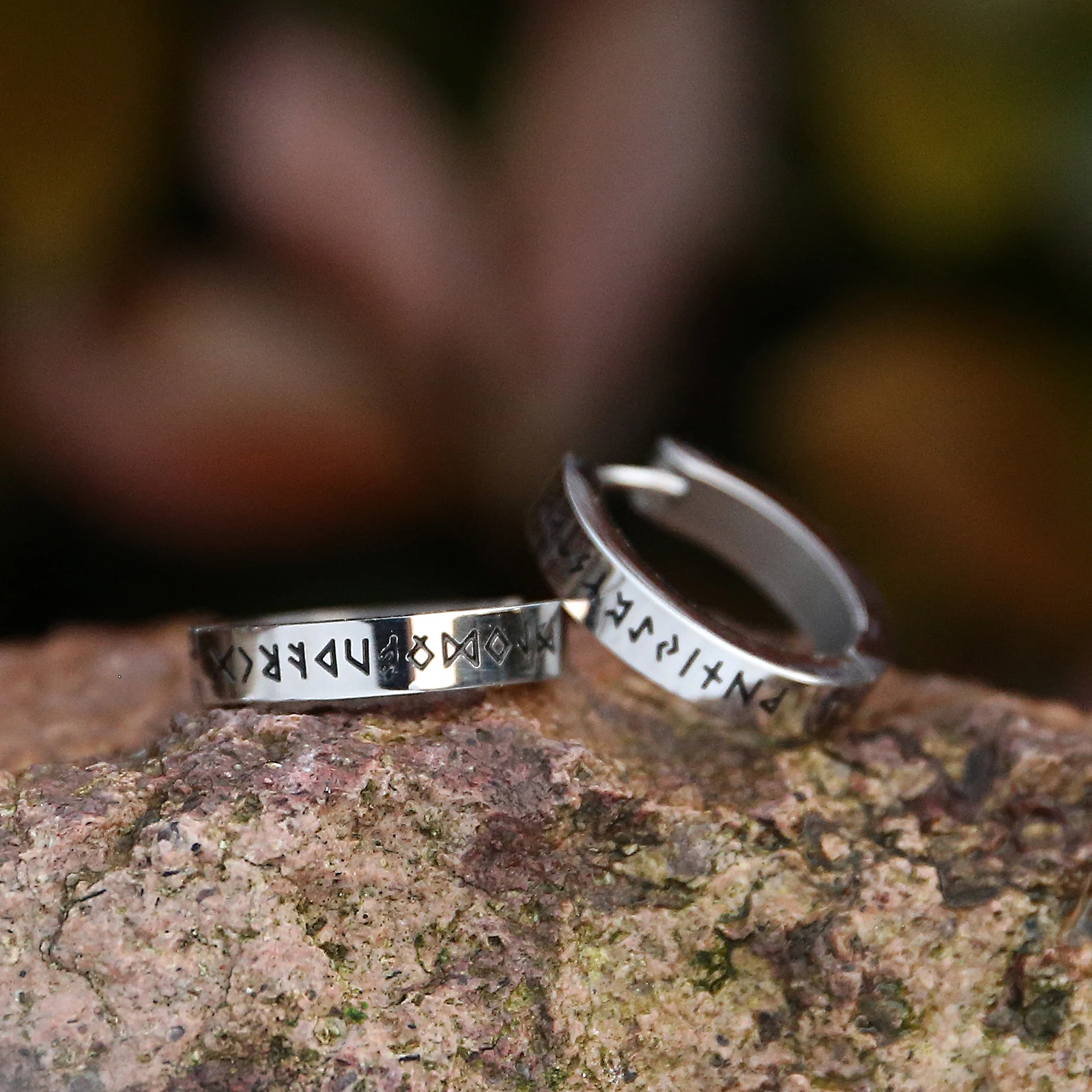 12mm Stainless Steel Norse Viking Runes Hoop Earrings for Men Women