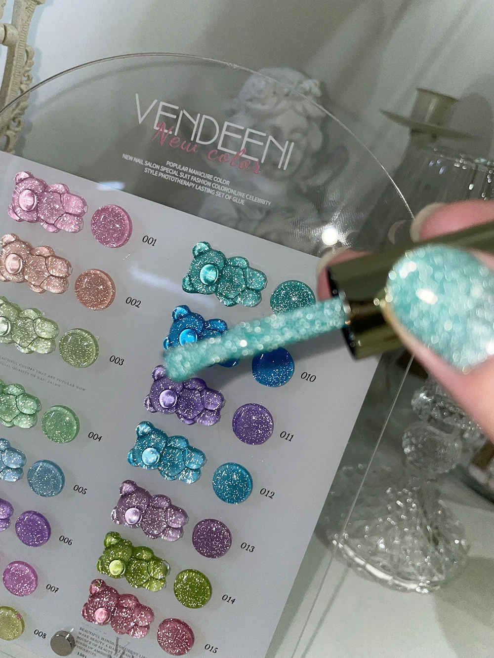 Vendeeni 15 Farben/Set Glitzer-Broken-Diamond-Gel-Nagellack Semi-Permanent Macaron Flash UV Soak-Off Gel-Lack mit Display – Detail 10