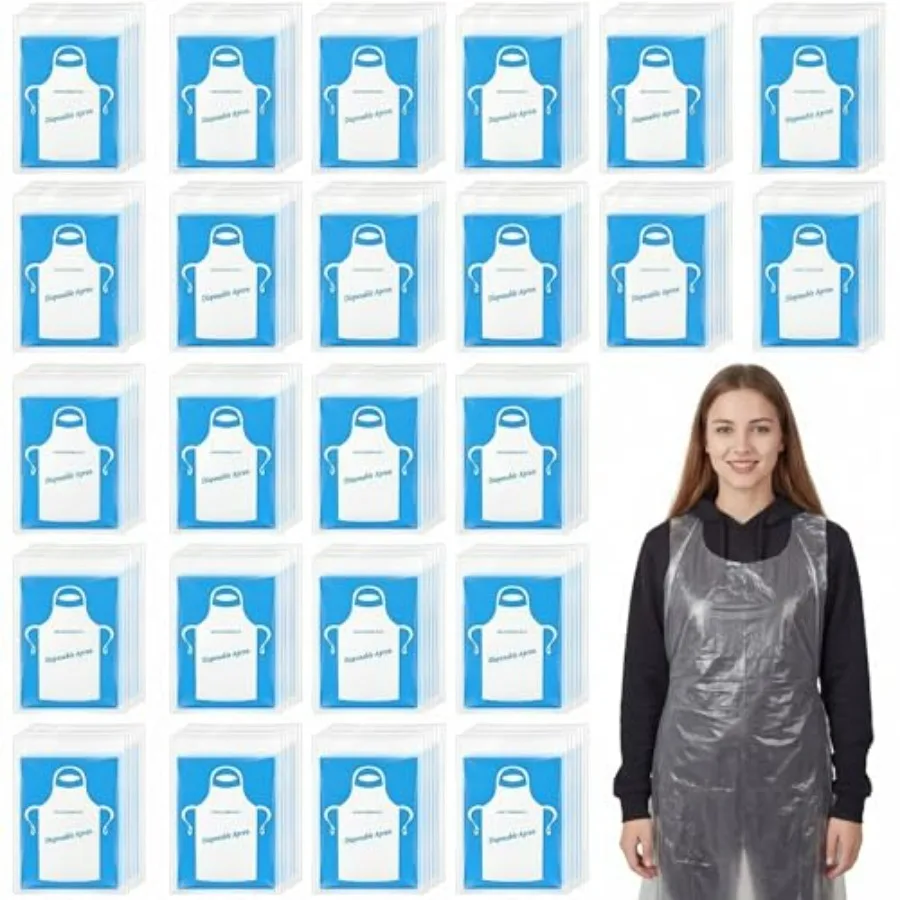 

500 Pack Disposable Aprons Adults 37 x 23 Inch Plastic Aprons Bulk for Painting Cooking Individually Packaged Waterproof Polyet